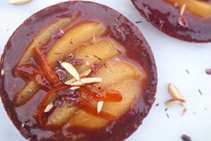 how to make poached pears and dark chocolate ganache tarts